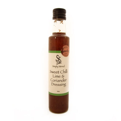 Bottle of Sweet Chilli Lime & Coriander Dressing on a white background
